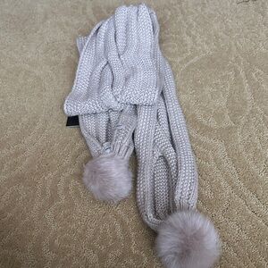 UGG Soft Cream Knit Scarf with Pom Poms